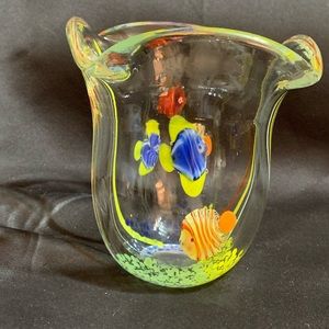 Vintage Murano Glass Style vase with fish design